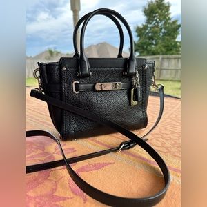 COACH Mini Swagger 20 Leather Crossbody Bag Handbag Black/Silver $375